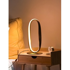 NUÜR Circle LED Table Lamp, 3 Color Temperatures Bedside Lamp for Living Room, Stepless Dimmable Bedside Table Lamp, Black Unique Nightstand Lamp for Bedroom, Home, Office