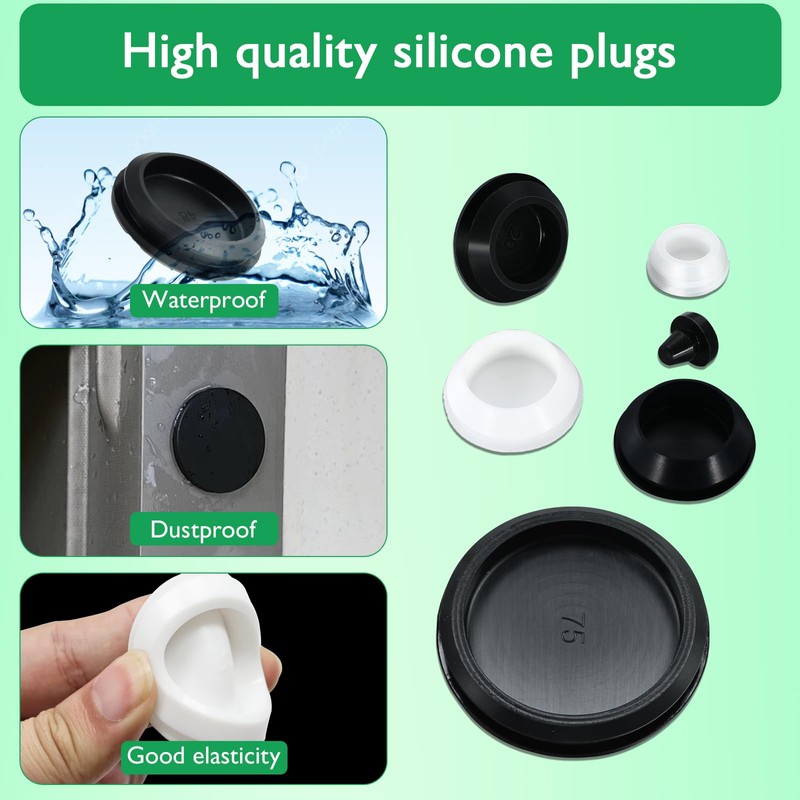EASYEAH 30PCS Rubber Plugs for Round Holes - 3/8"(10mm) Black