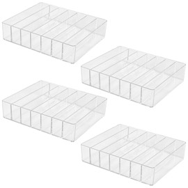 SINJEUN 4 Pack Acrylic Palette Organiser, 7 Sections Divided Makeup Palette Organiser for Eyeshadow, Contour Blush, Lipstick, Make Up Storage(Transparent, 7.5" x 6.3" x 1.8")