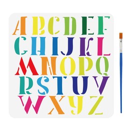 FINGERINSPIRE 26 Letters Stencil with a Brush 30 x 30 cm Large Letters Graffiti Large Stencil Creative Alphabet Painting Stencil Daily Theme Drawing Stencil for Wall Tiles Floor Paper