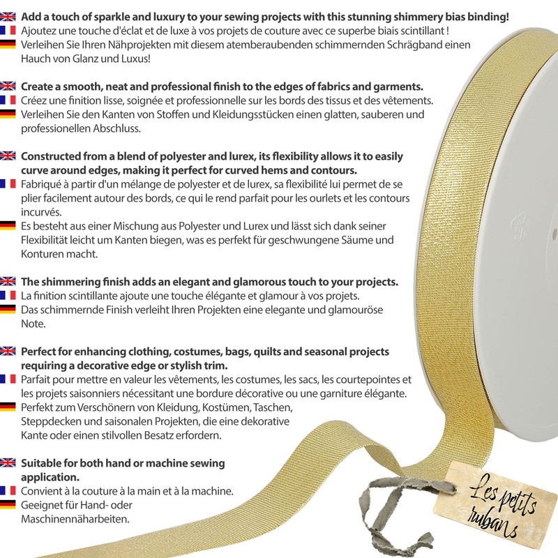 Les Petits Rubans Nastro sbieco metallizzato luccicante, 80% Poliestere 20%