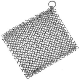 TOPULORS Stainless Steel Cast Iron Skillet Cleaner Chainmail Cleaning Scrubber with Hanging Ring for Cast Iron Pan,Pre-Seasoned Pan,Griddle Pans, BBQ Grills and More Pot Cookware-Square 7x7 Inch
