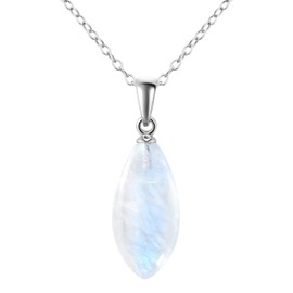 Franki Baker 925 Sterling Silver Dainty Iridescent Natural Rainbow Moonstone Gemstone Pendant Necklace. Chain Length: 50cm