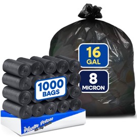PLASTIC PRINCE 12-16 Gallon Can Liners 8 Mic High-Density Garbage Bags Black 24" x 31" Trash Bags 1000/Case