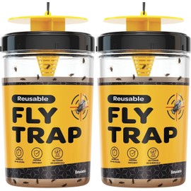 Outdoor Fly Trap [Set of 2] Fly Traps with Dissolvable Non-Toxic Bait - Fly Repellent for Outdoor Use Only - Controls Flies for Patios, Barns, Ranches Etc. Hanging Fly Traps with Tie Included