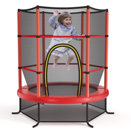 Giantex Trampoline for Kids, ASTM Approved 55'' Mini Kids Trampoline with Safety Enclosure Net, No-Gap Safe Design, Easy to Assemble 4.6 Ft Outdoor Indoor Small Toddler Trampoline Red