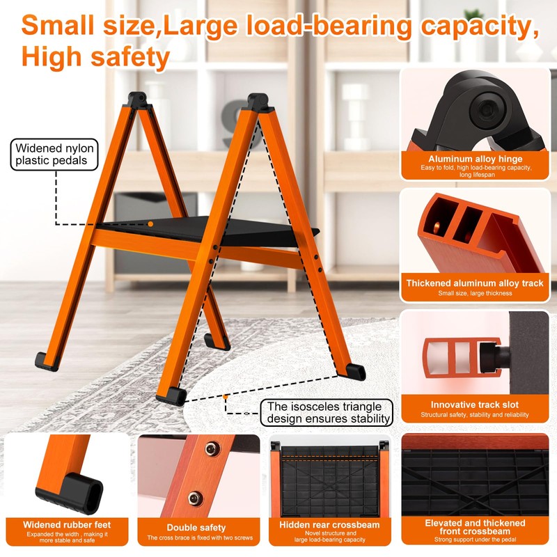 Ainai Folding Step Stool,Aluminum Ultra Thin Stool,400 Lbs Capacity with