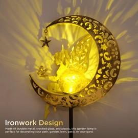 Solar Garden Statues Outdoor Decor Fairy Moon Figurine Solar Lights with Stake Unique Gardening Gifts for Women Mom Grandma Christmas Gift Housewarming Ornament for Patio, Lawn, Yard, Pathway Garden