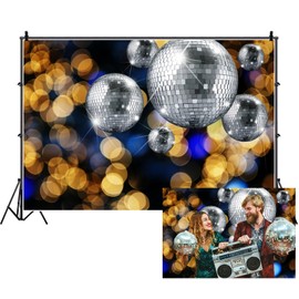 Renaiss 9x6ft Sliver Discos Ball Party Backdrop Golden Bokeh Neon Night Club Music Dance Stage Theme Photography Background for 70s 80s 90s Discos Theme Party Decor Photo Studio Props