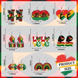 8 Pairs Juneteenth Freedom Day Earrings for Women Independence Day June 19th 1865 Proud Acrylic African Earrings Double Side Design Lightweight Leaf Dangle Teardrop