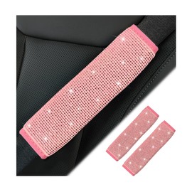 Norkmdi Bling Car Seat Belt Cover, 2PCS Crystal Rhinestone Vehicle Seat Belt Strap Shoulder Cushion Pad for Women, Diamond Automotive Interior Decor Accessories, Universal for Most Cars (Pink)