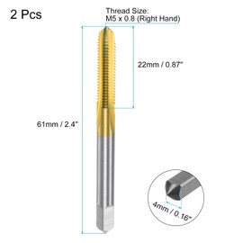 uxcell 2pcs Metric Thread Taps M5 x 0.8 H2 Titanium Coated High Speed Steel Straight Flute Screw Thread Milling Machine Taps Threading Tapping Repair Tool