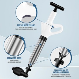 LADYSONS Toilet Unblocker Heavy Duty, Toilet Plunger with 4 Replaceable Heads High Pressure Plunger Kit with Visual Barometer for Unblocking Bathtub, Shower, Floor,Drain and Pipe Clog(White)