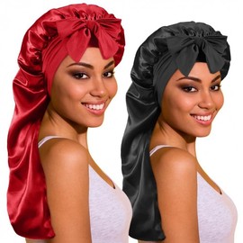 Women's Ribbon Sleep and Beauty Hair Cap Care Blood Red 4ea
