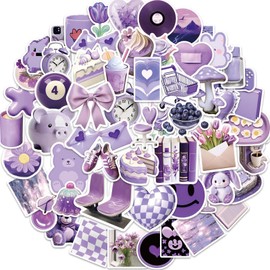 Aesthetic Purple Stickers for Water Bottle,56pcs Cute Aesthetic Stickers for Kids Girls Teens,Waterproof Vinyl Stickers for Laptop Journal Scrapbooking Party Favors(Purple)