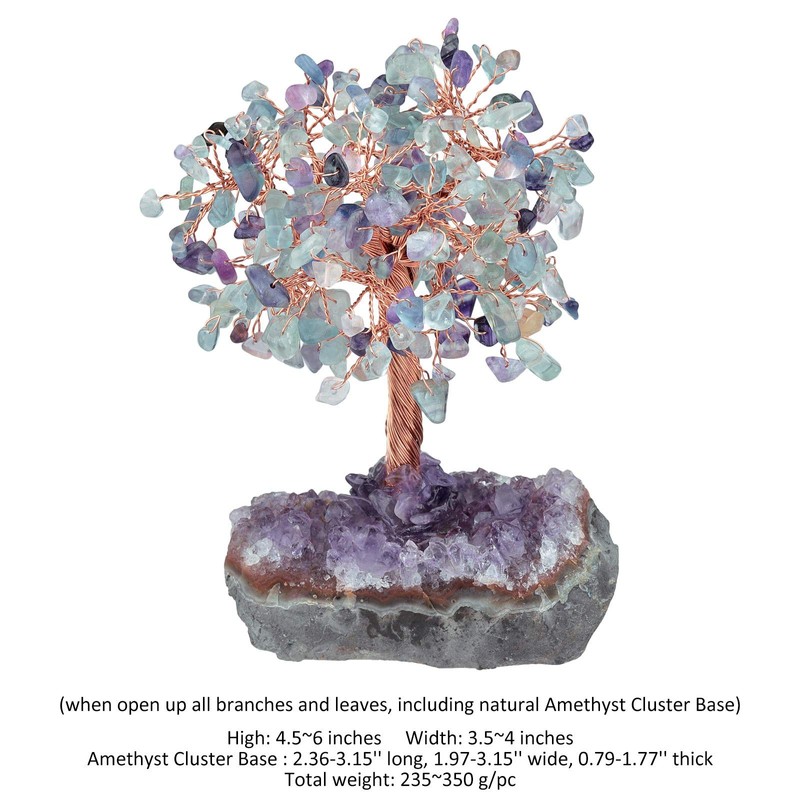 mookaitedecor Natural Fluorite Stone Crystal Tree with Amethyst Cluster Crystal
