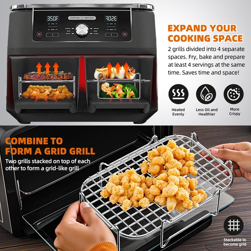 HONYAO Hot Air Fryer Accessories Stackable Cooking Grate for Dual