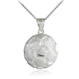 925 Sterling Silver Sports Charm Textured Soccer Ball Pendant Necklace, 22"