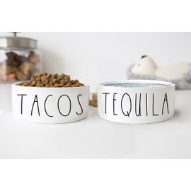 Tacos and Tequila Funny Farmhouse Cereamic Pet Food Bowls (Large)