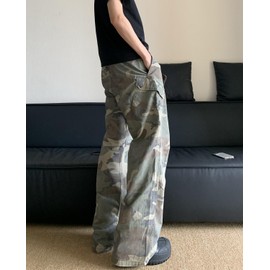 HBER Mens Camo Cargo Pants Baggy Jeans Mid Rise Wide Leg Flap Pockets Loose Fit Camouflage Y2k Streetwear Pants
