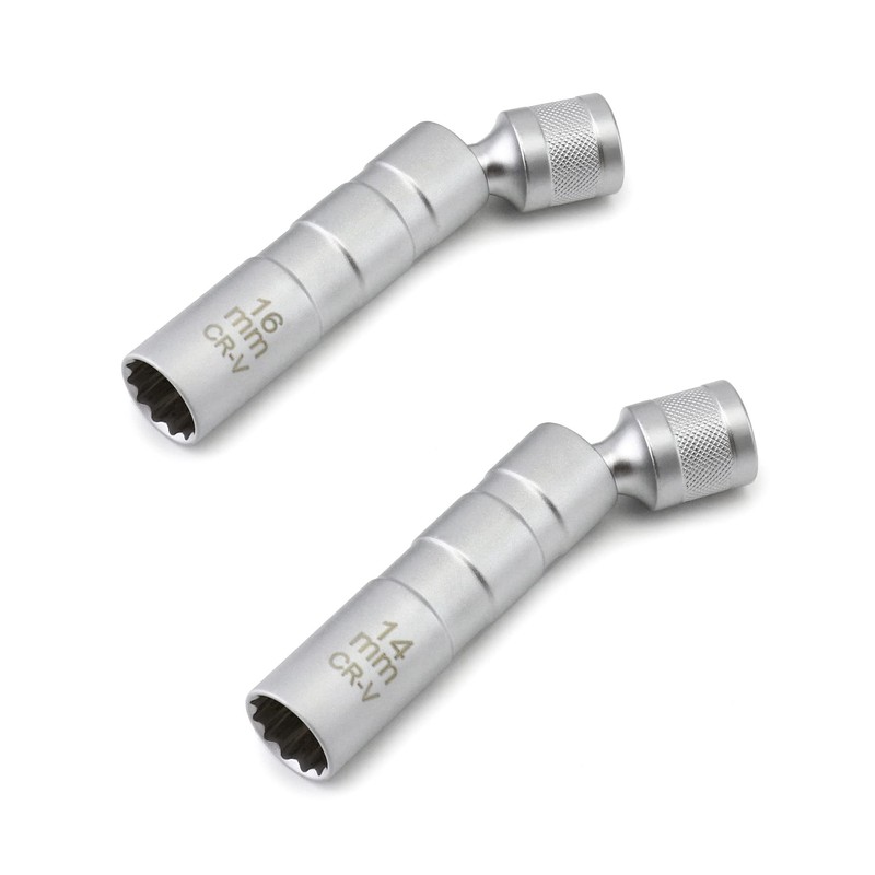 QWORK 14mm&16mm Magnetic Swivel Spark Plug Socket, Thin Wall Magnetic
