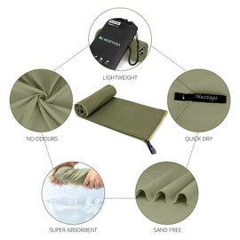 Muztaga Microfiber Beach Towel-Perfect for Travel, Sports, Camping, Swimming, Yoga, Gym- Quick Dry, Sand Free, Compact, Lightweight, Absorbent (Army Green, Medium(130x70cm, 51x27”))