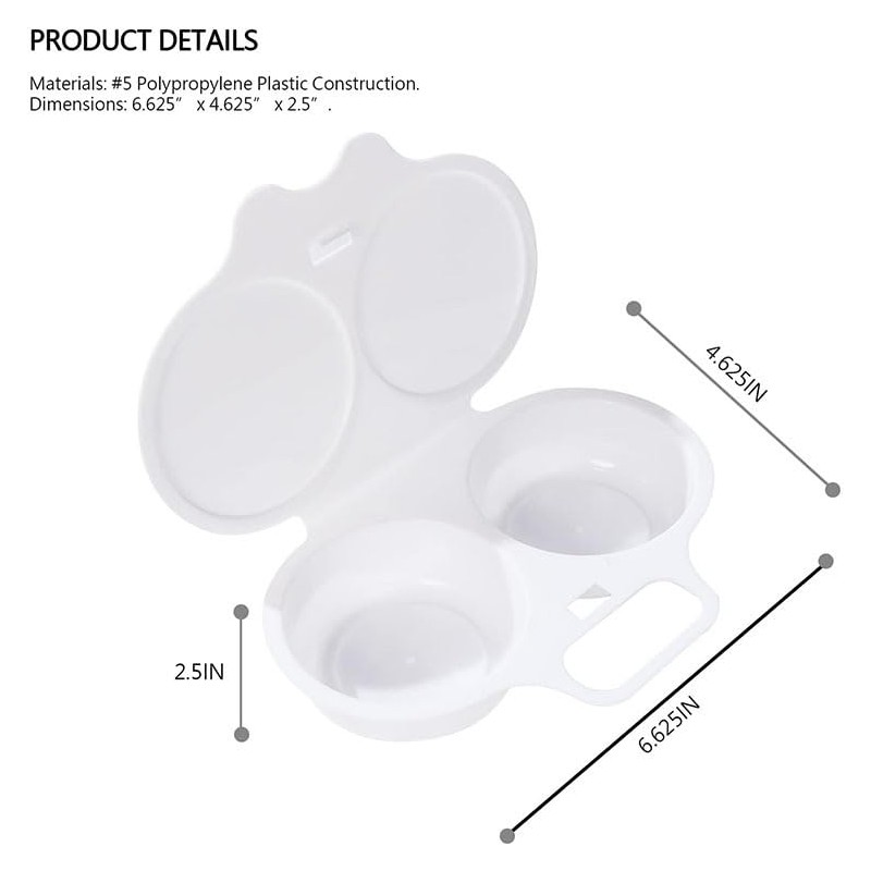 White Egg Poacher, Microwave Egg Boiler Poacher, 2 Cavity Nonstick