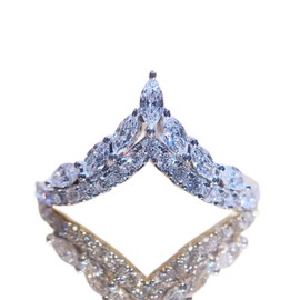 Fashion V-shaped crown ring Princess Engagement Promise Ring Sparkling Wishbone Cubic Zirconia Ring in Sterling Silver Cubic Zirconia Eternity Band Wishbone CZ Stacking Engagement Ring for Women, 8