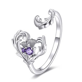 CRMAD Scottish Thistle Ring for Women Sterling Silver Thistle Jewelry Gifts for Friend (flower 1, 11)