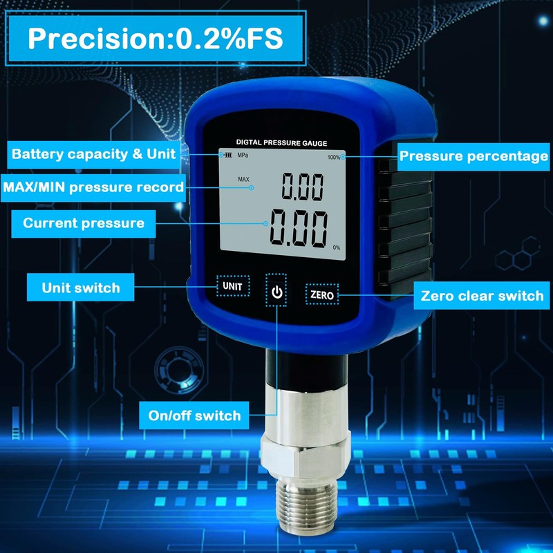 High Precision Digital Hydraulic Industrial Pressure Gauge 0.2% FS Accuracy