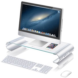 j5create Monitor Stand with 3-port USB 3.0 HUB JUT325 | Aluminium Legs and Clear Tempered Glass Monitor Riser | Compatible with iMac/Windows/Chrome/Linux Laptop, Macbook