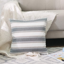 NATUS WEAVER 2 Pc 14" x 14" Multi Stripe Small Pillow Case Soft Faux Linen Square Decorative Throw Cushion Cover Pillowcase with Hidden Zipper for Sofa Bed Couch Living Room