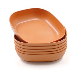 6 PCS 5.5inch/14cm Square Lightweight Plates, Deep Dinner Dishes, Camping Dinnerware for Serving pasta fruit (Orange)