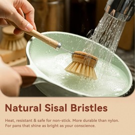 Sashion Bamboo Dish Brush Set - 6 Pack Wooden Dish Brush Scrubber Brushes, Soft Sisal Dish Scrubbing Brush with Handle, Palm Scrub Brush and Straw Brush, Fruit Vegetable Cleaning Brushes
