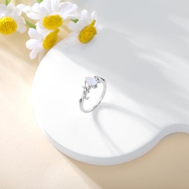 QKABTI Pear Cut White Opal Vine Leaf Ring for Women S925 Sterling Silver 6X8 MM Created Opal Art Deco Inspired Leaf Ring Promise Statement Anniversary Ring for Her Size 8