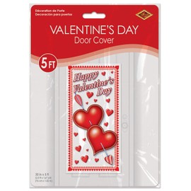 Beistle Happy Valentine’s Day Door Cover, 5’ x 30” – Plastic for Indoor & Outdoor Use – Easily Display – Valentine’s Door Decorations, Valentine’s Day Party Decor, Red Heart Party Supplies