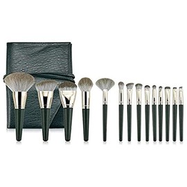 Brochas para Maquillaje FFlion Set Brochas para Maquillaje Profesional Pelo Natural para Maquillaje Brochas para sombra de Ojos y Rostro Regalo Ideal (14x, Green cloud)
