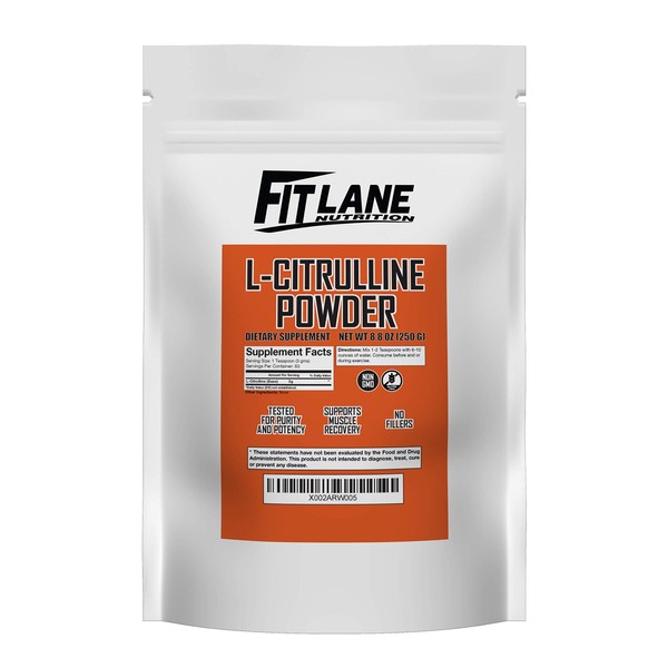 Fit Lane Nutrition L-Citrulline Powder, Bulk Free Form Amino Acid Supplement. Raw and Pure with no Additives 250 Gram Bag.