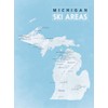 Michigan Ski Resorts Map 18x24 Poster (White & Light Blue)