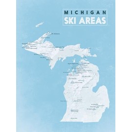Michigan Ski Resorts Map 18x24 Poster (White & Light Blue)