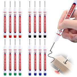 16pzs Marcador de Agujero Profundo Multicolor,Marcadores Deep Reach con Punta de 20mm de Largo Marcador Permanente Impermeable para Construcción, Carpintería, Metal (Negro+Rojo+Azul+Verde)