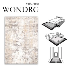 WondRg 2x5 Washable Runner Rug for Kitchen Hallway Non-Slip Beige Grey Neutral Carpet Low Pile Soft Thin Area Rug Abstract Modern Vacuumable Lightweight Runner for Entryway Bedroom Bedside Indoor