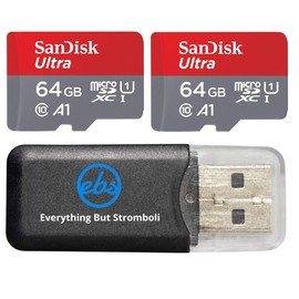 Sandisk Ultra micro SDXC Micro SD UHS-1 TF Memory Card 64GB 64G (Two Pack 64GB x2 =128GB) Class 10 w/ (1) Everything But Stromboli Memory Card Reader