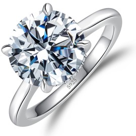 Elio Passero 5CT Engagement Rings for Women,925 Sterling Silver CZ Round Solitaire Engagement Ring with 18K Gold Plated,Promise Engagement Wedding Bands Couple Rings for Her size 8.5