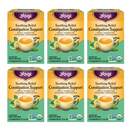 Yogi Tea Soothing Relief Constipation Support - Tea with Organic Senna Leaf - Gently Aids Constipation Overnight - Laxative Tea Blended With Peppermint & Sage - 16 Tea Bags Per Pack (6 Packs)