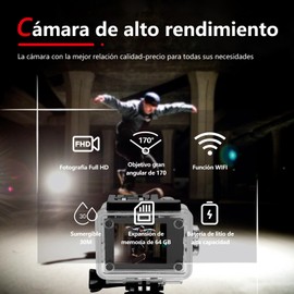 Cámara de Acción WiFi 4K 30FPS 16MP, Cámara Deportiva Impermeable Subacuática Ultra HD 30M con Pantalla de 2,0 Pulgadas, Gran Angular de 170 Grados, para Natación, Surf, Buceo