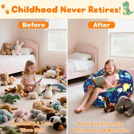 Lukeight Dinosaur Stuffed Animal Storage Bean Bag Chair Cover - Premium Canvas Organizer with YKK Zipper Holds 60+ Plush Toys, Washable Kids Room Decor (No Filling, Large)