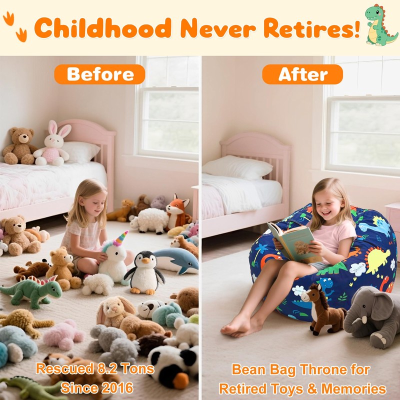 Lukeight Dinosaur Stuffed Animal Storage Bean Bag Chair Cover -