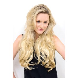Heat styleable half wig hairpiece (3/4 wig), long wavy, Flexihair: Kate honey blonde #24BH613