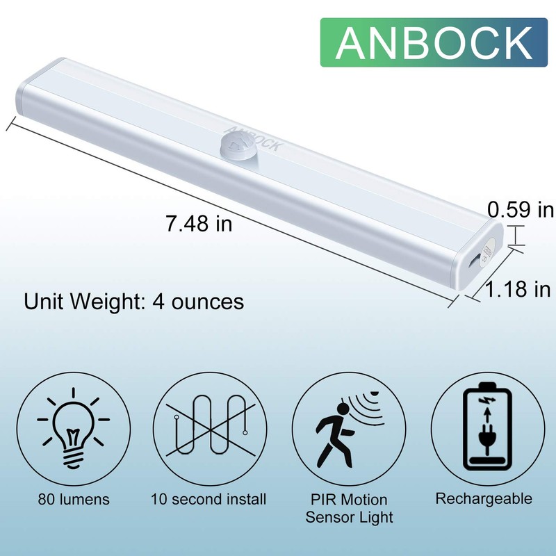 Closet Lights Motion Sensor 6 Pack Rechargeable, Wireless LED Under
